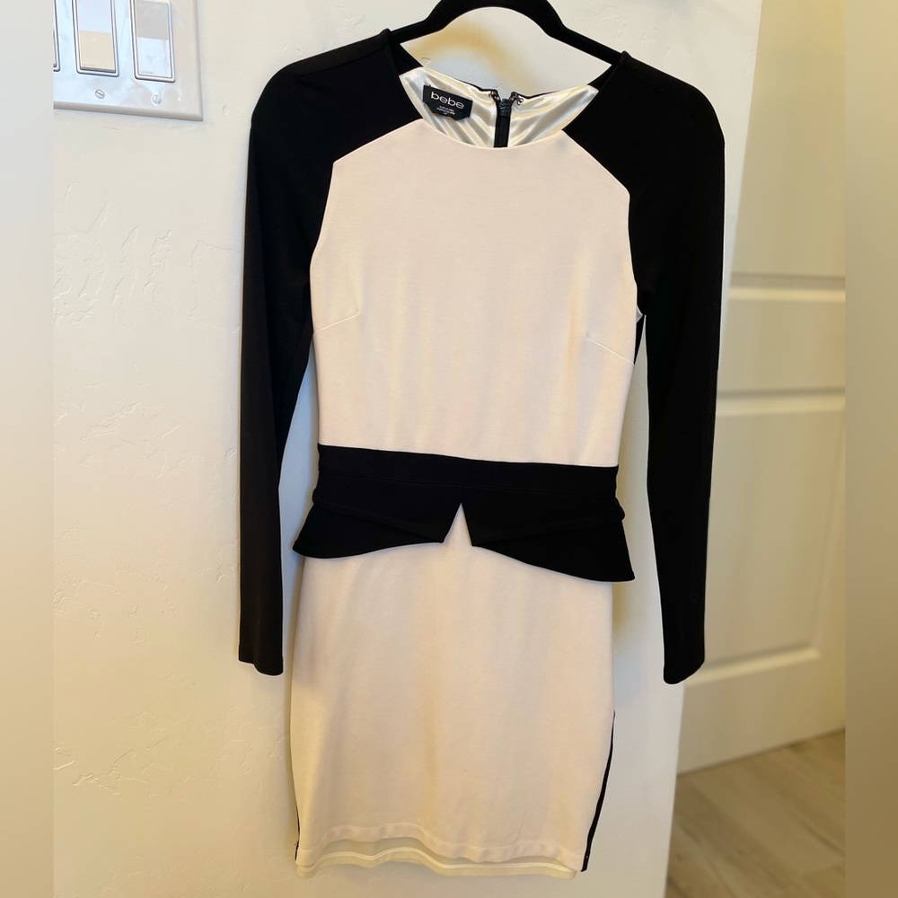 Bebe long sleeve peplum dress